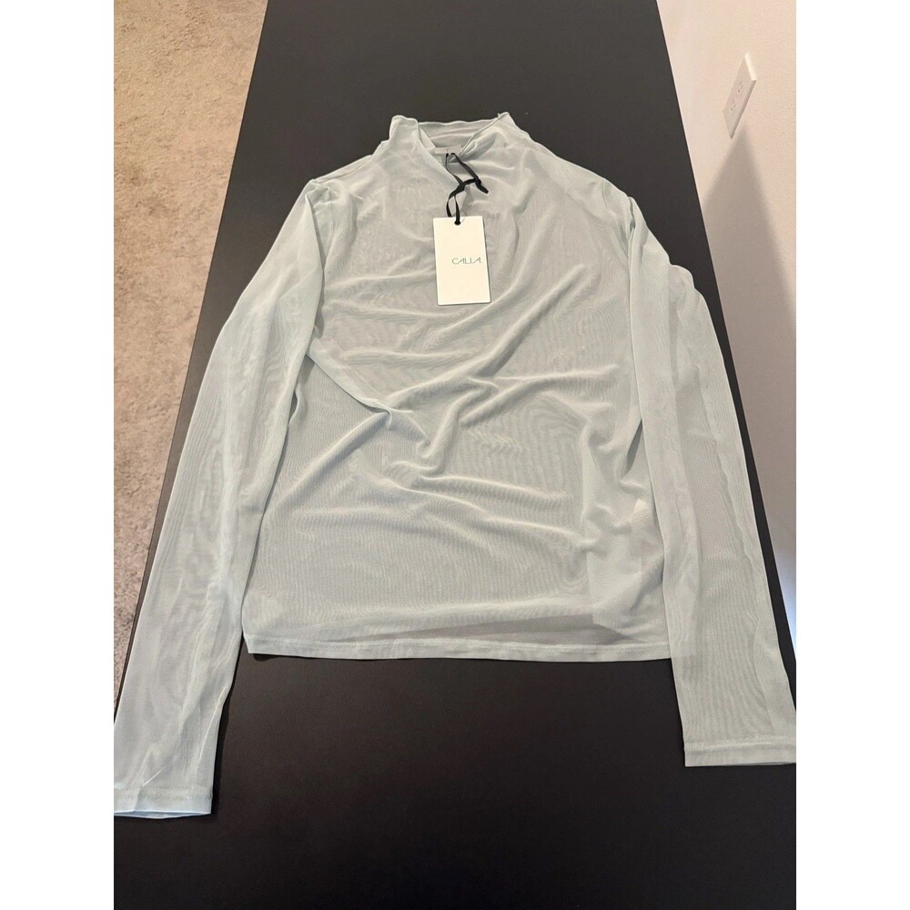 CALIA Draped Funnel Long Sleeve Top Womens Large Smoked Turquoise NWT $58
